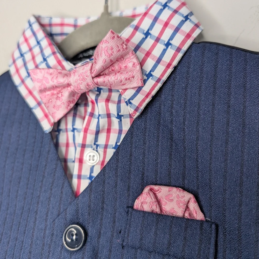 💙 Andrew Fezza Toddler Navy Pinstripe Suit with Shirt & Bow Tie‎ — Size 24M